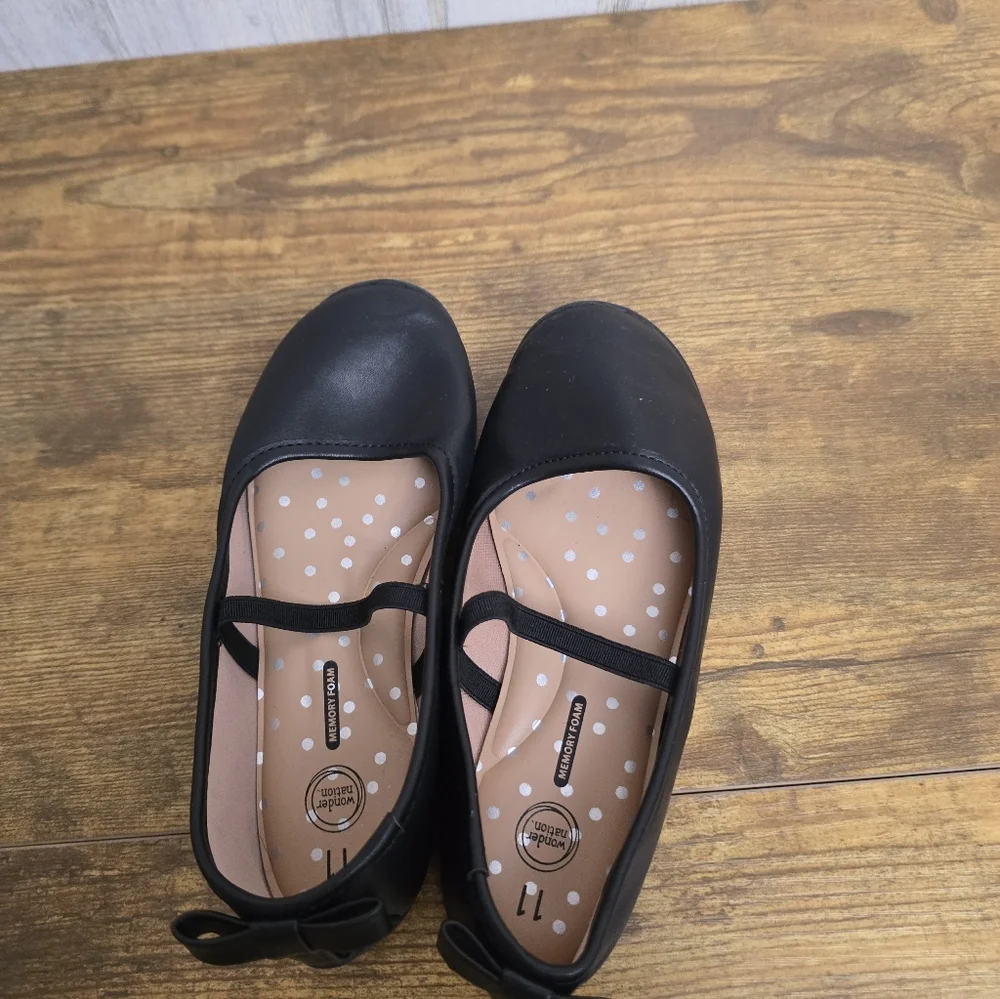 Wonder Nation Memory Foam Toddler Girls Black  Flats Size 11